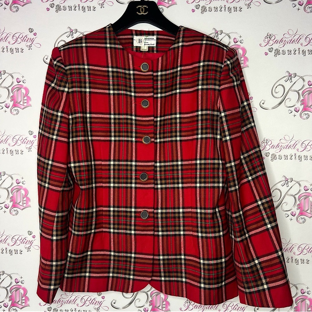 Jeremy Scott plaid red black green blazer buttons vintage Absolutely iconic